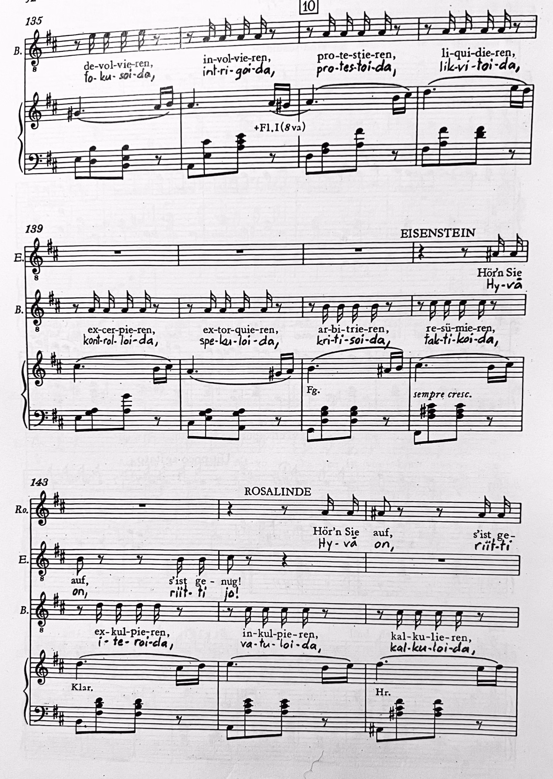 Nuottisivu Lepakko-operetin kohdasta, jossa on Blindin aaria.